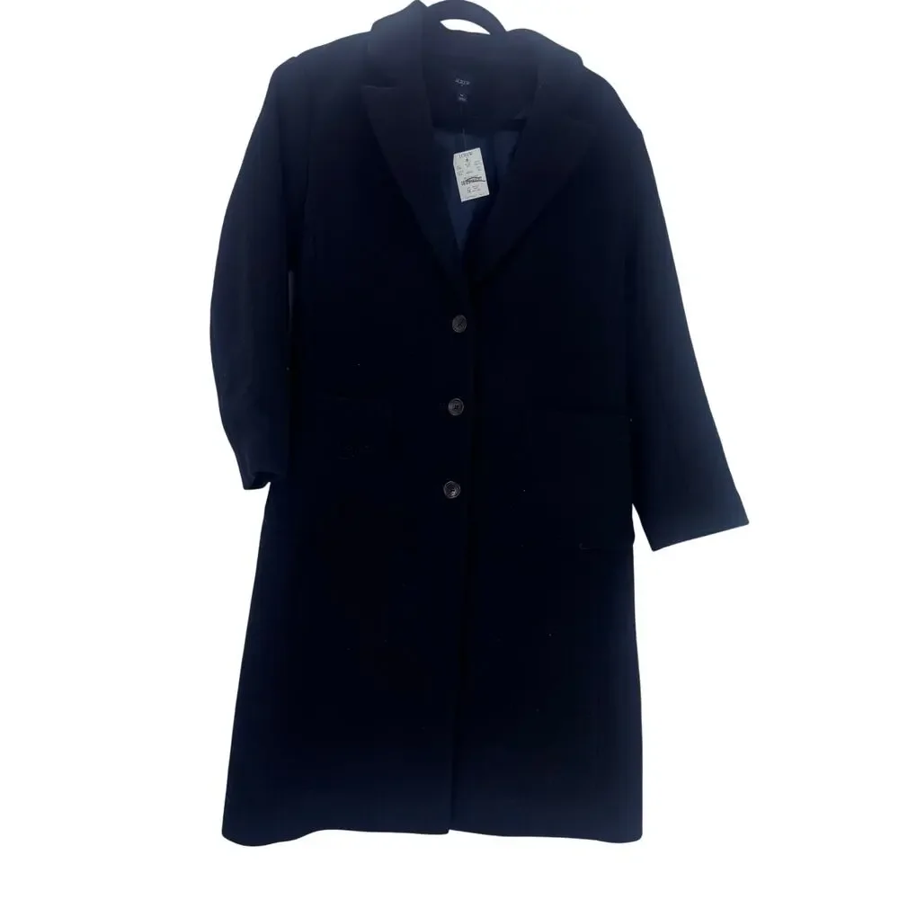 J. Crew Women's Single Breasted Long coat Long Sleeve Sleeve Black Size SP NWT